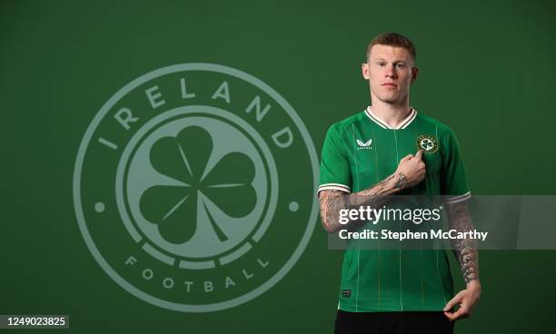 Dublin , Ireland - 19 March 2023; James McClean poses for a portrait during a Republic of Ireland squad portrait session at Castleknock Hotel in...