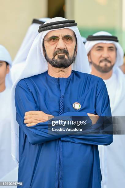 Vice President, Prime Minister and Emir of Dubai Sheikh Mohammed Bin Rashid Al Maktoum attends the Dubai Breeze Up Sale 2023 auction, where 73...