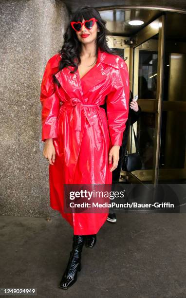 Jameela Jamil is seen exiting NBC's 'New York Live' show on March 21, 2023 in New York City.