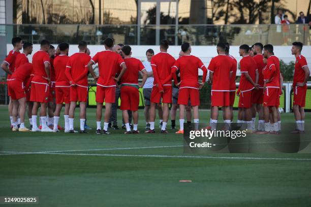 Players of the Moroccan national football team attend a training session in Sale on March 21, 2023 ahead of their friendly match against Brazil.