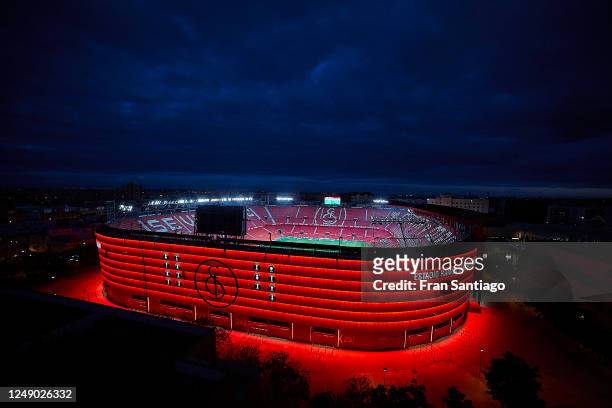 General view outside the empty stadium during the Liga match between Sevilla FC and Real Betis at Ramon Sanchez Pizjuan on June 11, 2020 in Seville,...