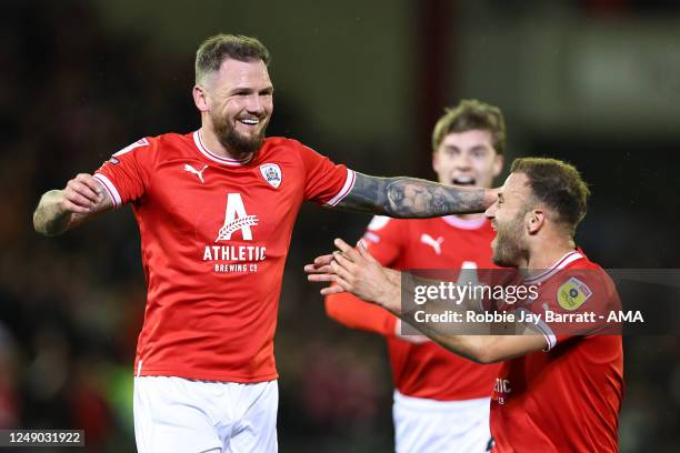 James Norwood of Barnsley celebrates after scoring a goal to make it 2-0 during the Sky Bet League One between Barnsley and Sheffield Wednesday at...