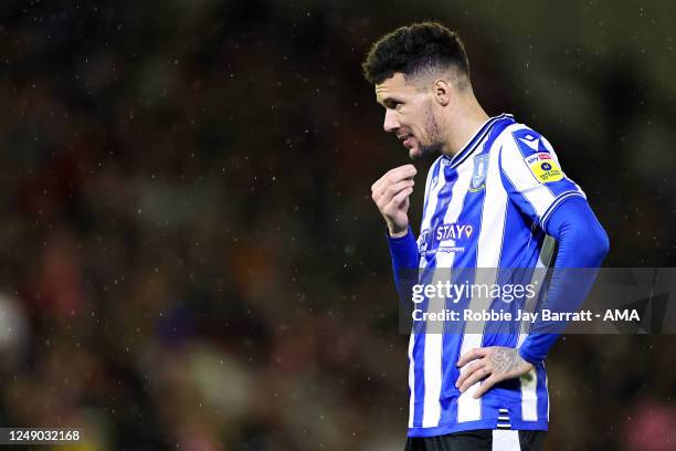 Marvin Johnson of Sheffield Wednesday during the Sky Bet League One between Barnsley and Sheffield Wednesday at Oakwell Stadium on March 21, 2023 in...