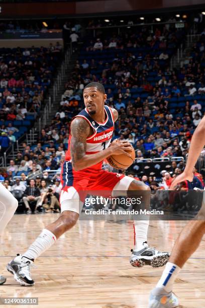 Bradley Beal of the Washington Wizards goes to the basket during the game on March 21, 2023 at Amway Center in Orlando, Florida. NOTE TO USER: User...