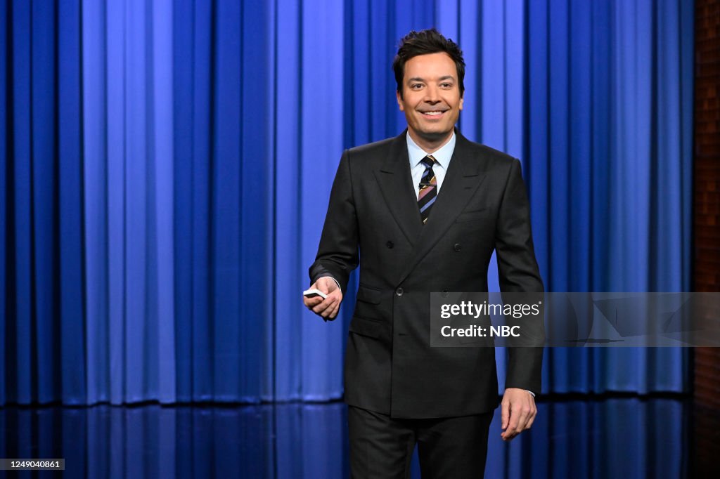 Jimmy Fallon Roles Host Jimmy Fallon during WeTweet on Tuesday, March 21, 2023 -- News ...