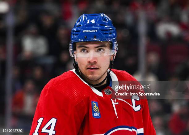 Look on Montreal Canadiens center Nick Suzuki during the Tampa Bay Lightning versus the Montreal Canadiens game on March 21 at Bell Centre in...