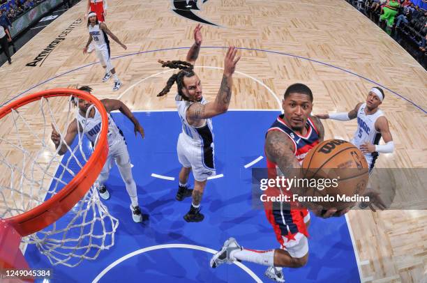 Bradley Beal of the Washington Wizards goes to the basket during the game on March 21, 2023 at Amway Center in Orlando, Florida. NOTE TO USER: User...