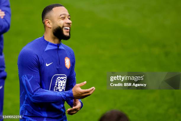 Memphis Depay of the Netherlands during a Training Session of the Netherlands Mens Football Team at the KNVB Campus on March 20, 2023 in Zeist,...