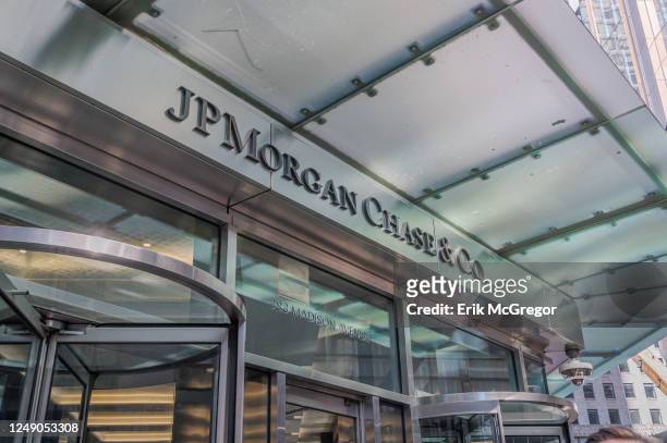 Marquee at the main entrance to the JPMorgan Chase Headquarters Building in Manhattan.