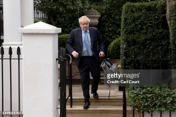 Britain's former prime minister Boris Johnson leaves his home on March 22, 2023 in London, England. Mr Johnson will attend a televised evidence...