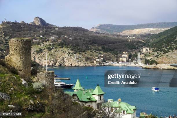 View of the Genoese fortress at the city of Balaklava in Sevastopol, Crimea on March 20, 2023. The Genoese fortress, which has history dates back to...