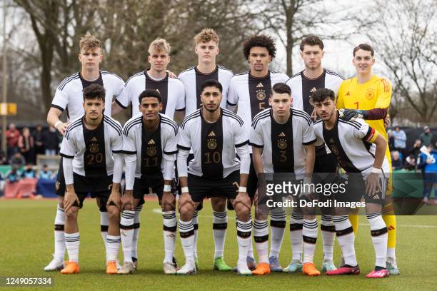 The German players pose for a team photo prior to the UEFA European Under-19 Championship Malta 2023 qualifying match between Germany and Italy at...