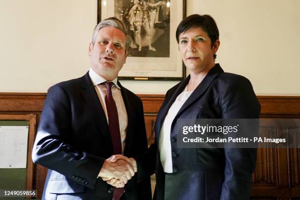 Labour leader Keir Starmer with Klara Dobrev, MEP and Leader of the Shadow Cabinet of the Democratic Coalition in Hungary ahead of a meeting at the...