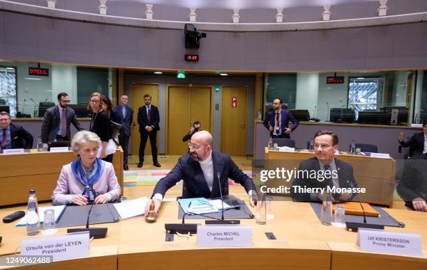 President of the European Commission Ursula von der Leyen , the President of the European Council Charles Michel and the Swedish Prime Minister Ulf...