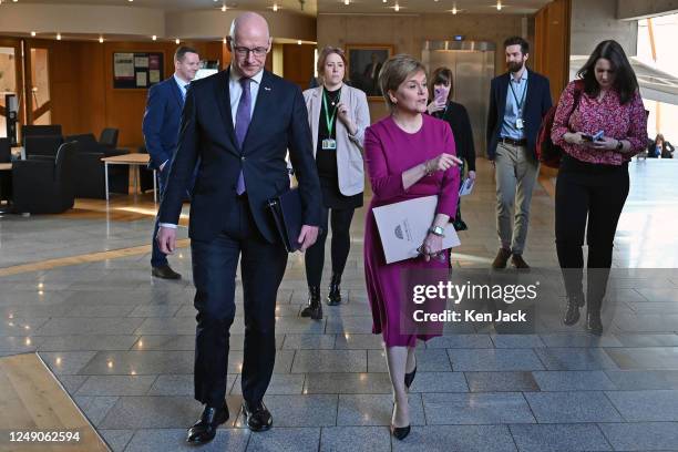 First Minister Nicola Sturgeon on the way to the debating chamber to make a statement in the Scottish Parliament on Historical Adoption Practices, in...