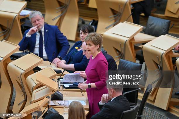 First Minister Nicola Sturgeon makes a statement in the Scottish Parliament on Historical Adoption Practices, in which she made an apology to women...