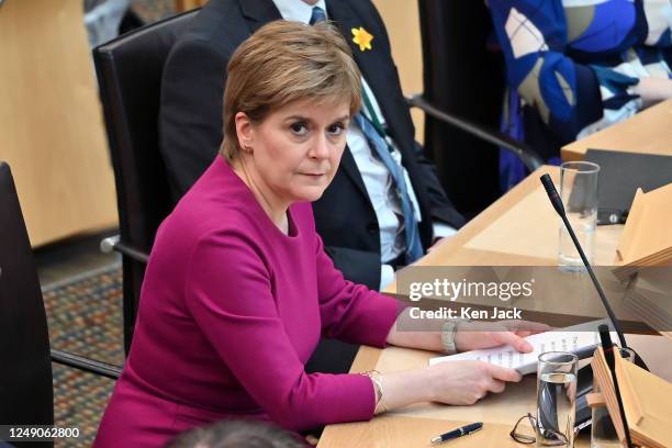 First Minister Nicola Sturgeon prepares to make a statement in the Scottish Parliament on Historical Adoption Practices, in which she made an apology...