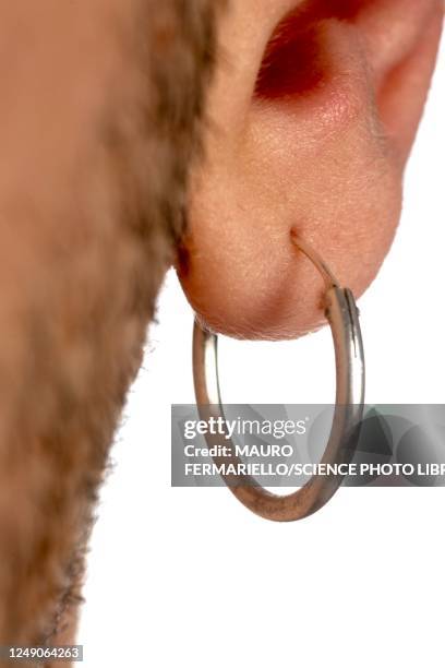 man's pierced ear - earlobe 個照片及圖片檔