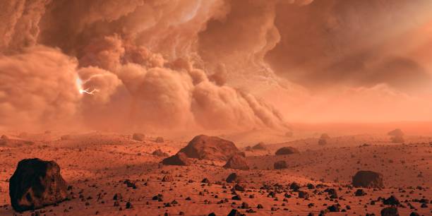 martian dust storm - mars stock illustrations