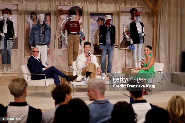 Designer Tommy Hilfiger, Shawn Mendes and Nazan Eckes during the Tommy x Shawn present the "Classics Reborn" Global Activation on March 22, 2023 in...