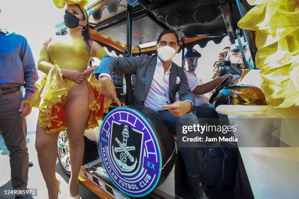 Juan Francisco Palencia poses during his arrival to the city of Mazatlan after being announced as new head coach of Mazatlan FC on June 11, 2020 in...