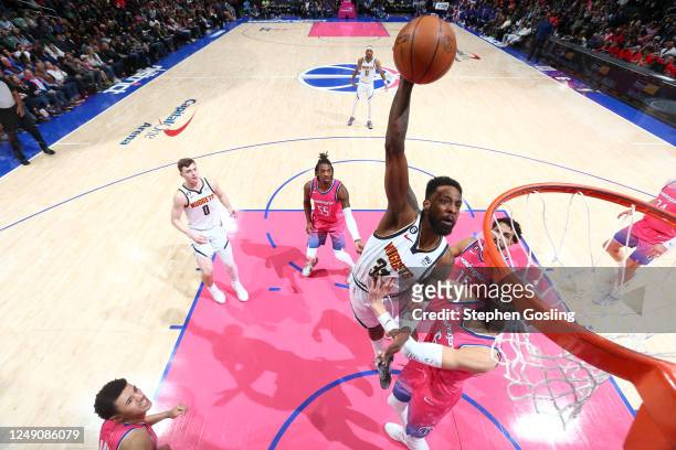Jeff Green of the Denver Nuggets dunks the ball during the game against the Washington Wizards on March 22, 2023 at Capital One Arena in Washington,...