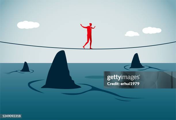 conquering adversity - man under water stock illustrations