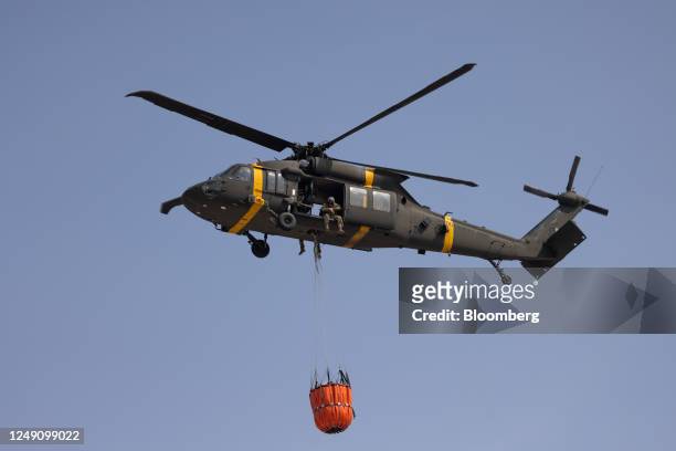 Sikorsky UH-60 Black Hawk helicopter from US army during a joint live-fire exercise with South Korean army at Rodriguez Range in Pocheon, South...