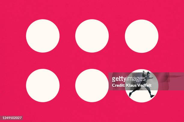 young woman jumping in white circle - same direction stock pictures, royalty-free photos & images