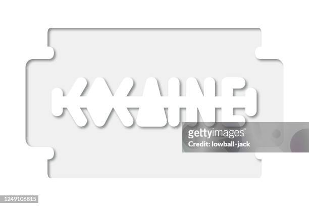 a paper cut out razor blade and cocaine drug icon vector stock illustration - snorting stock illustrations