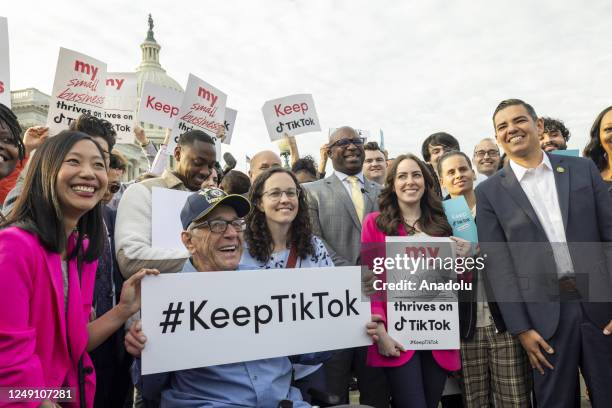 Representative for New York's 16th congressional district Jamaal Bowman participates as TikTok content creators gather outside the Capitol to voice...