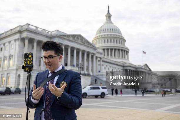 Spehar, known as @underthedesknews on TikTok, does a live stream after TikTok content creators gather outside the Capitol to voice their opposition...