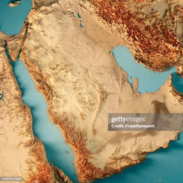 Saudi Arabia Map Elevation Saudi Arabia With The Upper Elevation Saudi Arabia 3d Render Topographic Map Color 
