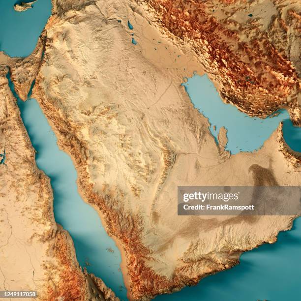 saudi arabia 3d render topographic map color - jiddah stock pictures, royalty-free photos & images