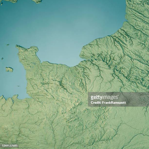 normandy 3d render topographic map color - 3d french stock pictures, royalty-free photos & images