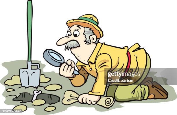 stockillustraties, clipart, cartoons en iconen met archeoloog. opgravingen, archeologie - archeoloog