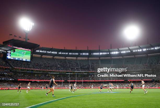 General view during the 2023 AFL Round 02 match between the Carlton Blues and the Geelong Cats at the Melbourne Cricket Ground on March 23, 2023 in...