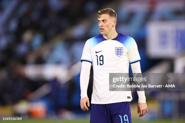 Liam Delap of England U20 during the International Friendly match between England U20 and Germany U20 at Manchester City Academy Stadium on March 22,...