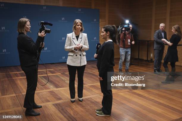 Ida Wolden Bache, governor of Norway's central bank, also known as Norges Bank, during an interview following an interest rates news conference in...