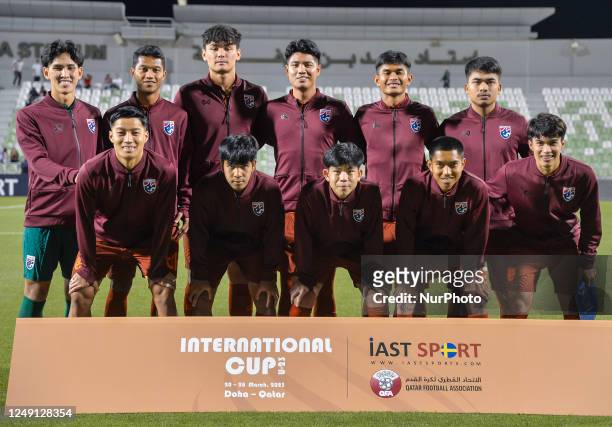 Players of Thailand poses for team photo during the U23 International Friendly match between Saudi Arabia and Thailand at the Hamad bin Khalifa...
