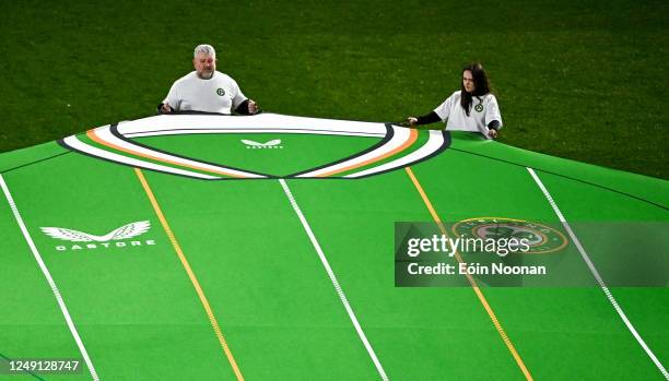 Dublin , Ireland - 22 March 2023; A detailed view of a large Republic of Ireland jersey on the pitch before during the international friendly match...