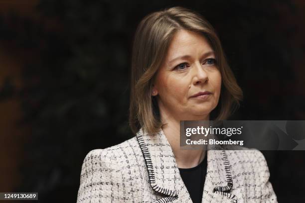 Ida Wolden Bache, governor of Norway's central bank, also known as Norges Bank, during an interest rates news conference in Oslo, Norway, on...
