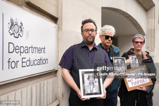 Members of UNISON James Denny, George Binette and Amanda Benthan hand in a petition which has been signed by 45,000 people to the Department for...