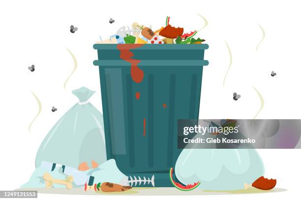 dirty garbage around the trashcan vector isolated - rubbish isolated stock illustrations