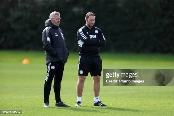 Leicester City Women manager Willie Kirk with Steve Kirby during the Leicester City Women Training session at Belvoir Drive Training Complex on March...