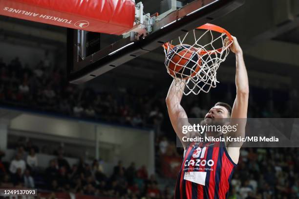 Rokas Giedraitis of Cazoo Baskonia Vitoria Gasteiz dunks on the basket during the 2022/2023 Turkish Airlines EuroLeague Regular Season Round 30 match...