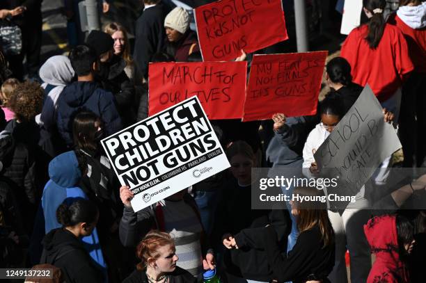 East High School students and supporters gather for the rally against gun violence at Colorado State Capitol building in Denver, Colorado on...