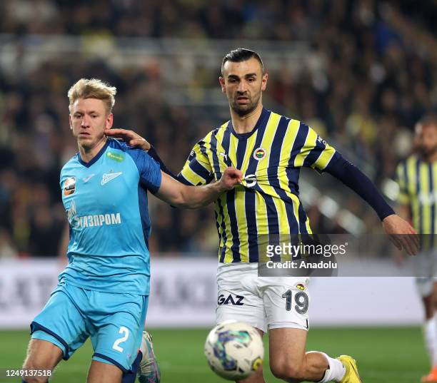 Serdar Dursun of Fenerbahce in action against Chistyakov of Zenit during a friendly match between Zenit and Fenerbahce at Ulker Stadium in Istanbul,...