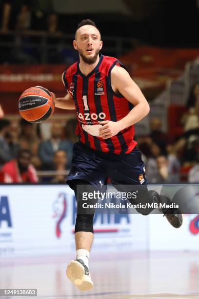 Max Heidegger of Cazoo Baskonia Vitoria Gasteiz drives to the basket during the 2022/2023 Turkish Airlines EuroLeague match between Crvena Zvezda mts...