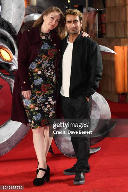 Emily V. Gordon and Kumail Nanjiani attend the UK Premiere of "Dungeons & Dragons: Honour Among Thieves" at Cineworld Leicester Square on March 23,...